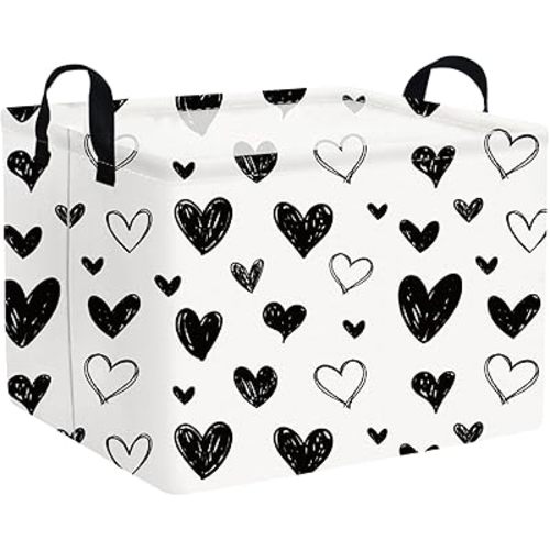 Heart-Shaped Collapsible Waterproof Laundry Basket, Black Hearts