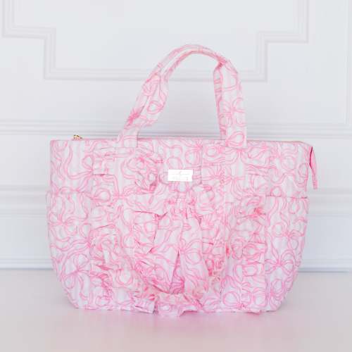 Quilted Coquette Diaper Bag – Pink Bow Baby Bag with Ruffles | HOLLIS – Hollis