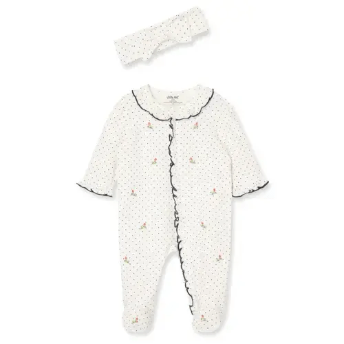 Rosebud 2-Way-Zip Footed One-Piece and Headband