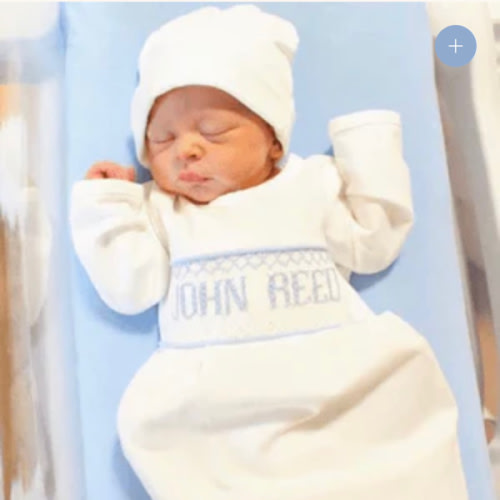 Blue Baby Snuggles - Custom Smocked Pima Gown and Hat
