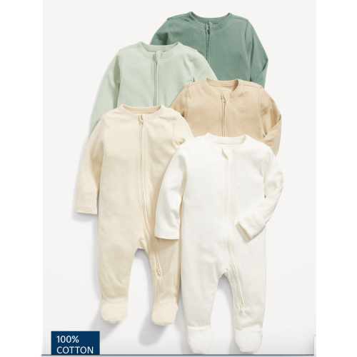 Unisex 2-Way-Zip Sleep & Play Footed One-Piece 5-Pack for Baby