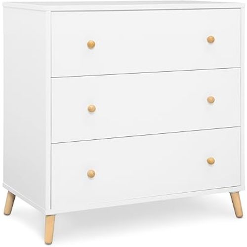 Delta Children Essex 3 Drawer Dresser with Interlocking Drawers, Bianca White/Natural