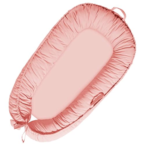 Baby Lounger - Infant Support Cushion for Newborn 0-24 Months, Soft Breathable Cotton Cover, Portable Mat for Trave, Supervised Use, Baby Essentials Gift for Infant Girl (Pink)