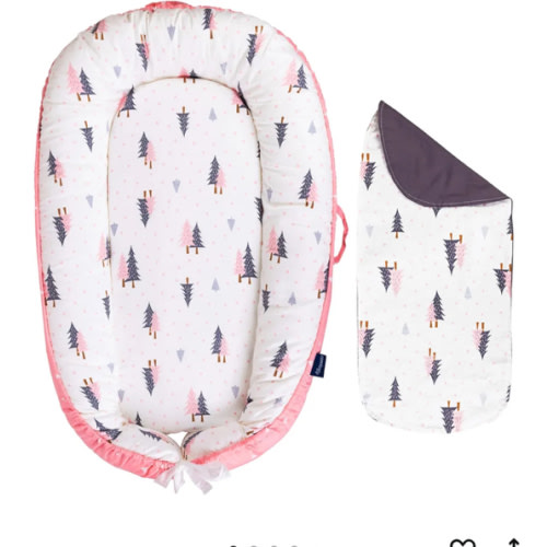 Baby Lounger - Infant & Newborn Lounger with 2-Inch Mattress Pad, Soft Baby Lounger Cover, Waterproof Urine Liner & Waterproof Pad Cover - BL07 Cotton Pink Forest Pines