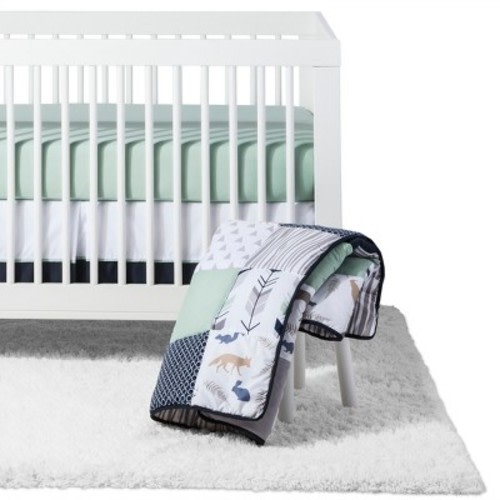 Sweet Jojo Designs Crib Bedding Set - Navy & Mint Woodsy - 11pc