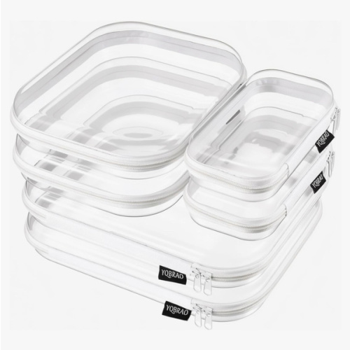 YQBRAO 6 Pack Clear Hard Shell Zipper Case, 1.2mm Heavy Duty Crush-Proof Diaper Bag Organizer Pouches, TSA Approved Travel Makeup Bag for Toiletries & Electronics, (2L, 2M, 2S) Multi-Size Storage Set