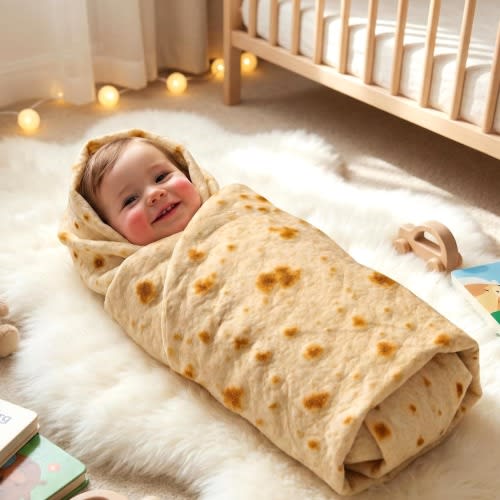 Burrito and Flour Tortilla Velveteen Plush Baby Blanket