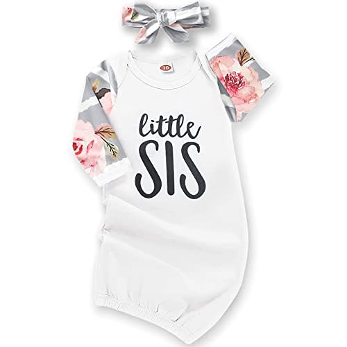 AMAWMW Newborn Baby Girl Little Sister Sleeper Gown Stripe Long Sleeve Nightgown Pajamas Gifts Stuff Essential Outfit