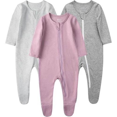 Owlivia Organic Cotton Baby Pajamas, Boys Girls 3-Pack Zip Front Sleep 'N Play, Footed Sleeper, Long Sleeve