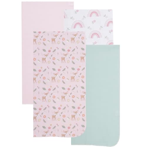 EVERYDAY KIDS 4 Pack of Soft Flannel Receiving Baby Blanket Set for Girls; Pink Baby Swaddle Blankets with Woodland Baby Deer and Rainbow Designs for Newborn Baby Girl Nursery