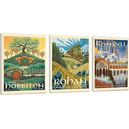 Meksular Middle Earth Landscape Wall Art Prints Canvas PaintingFantasy Posters, Pictures, For Travel Gift, Canvas Art with Frames, For Office Home Decor Bedroom Living Room Wall Decor.