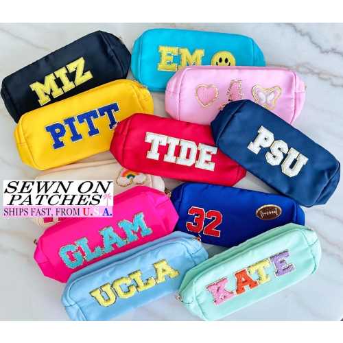 LARGE personalized cosmetic bag, custom make up bag, Nylon Bags with patches, Toiletry Bags, bridesmaid personalized gift, teachers gift