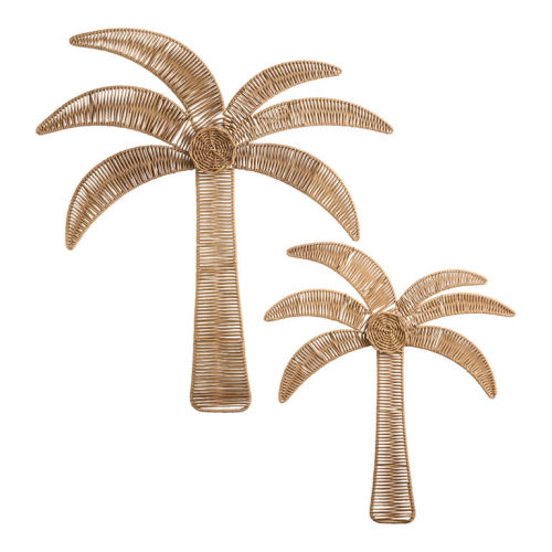 Natural Faux Rattan Palm Tree Outdoor Wall Decor 2 Piece