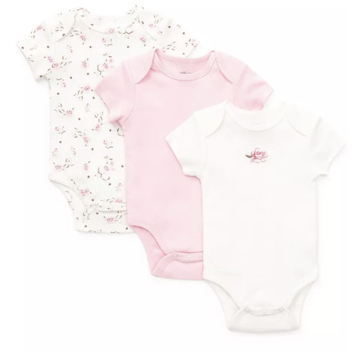 Girls' Rose Bodysuits, 3 Pack - Baby