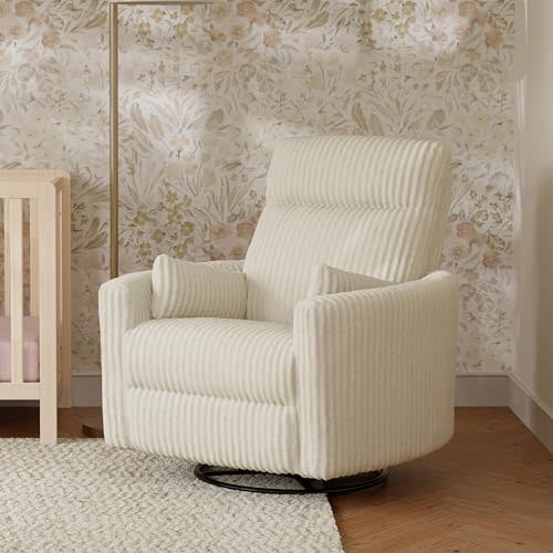 Davinci Atlas Upholstered Recliner and Swivel Glider in Cream Cozy Corduroy | Nursery Glider Chair with High Back, Padded Armrests, and Bolster Pillows | Smooth Recline for Nursing and Feeding | GREENGUARD Certified Nursery Chair for Feeding & Relaxing...