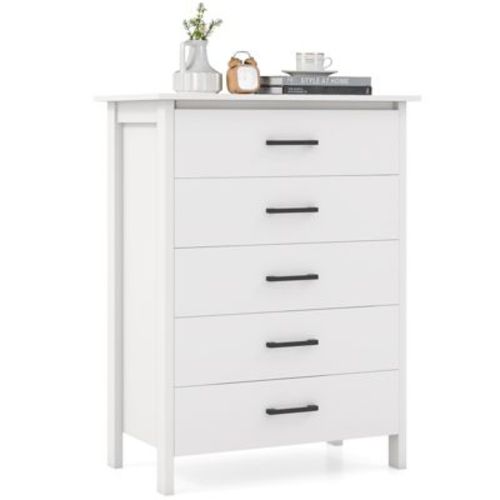 Costway Modern 5 Drawer Chest Storage Dresser Cabinet with Metal Handles White