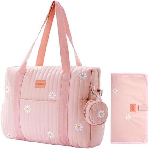 Large Diaper Bag Tote, Maternity Bag, Travel diaper tote, Multifunction baby bag, Baby Nappy Bags, Messenger bag (Medium - Pink Flowers)