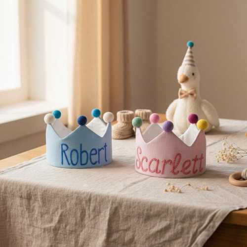 Embroidered Baby Birthday Crown, Personalized Keepsake Gift