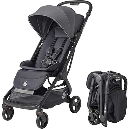 Ergobaby Metro 3 Baby Stroller for Newborns, Infants, and Toddlers - Travel Stroller with One-Hand Fold, Near-Flat Recline, Adjustable Handlebar - Graphite Grey