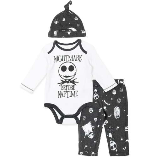 Disney Nightmare Before Christmas Jack Skellington Sally Zero Bodysuit Pants and Hat 3 Piece Outfit Set Newborn to Infant