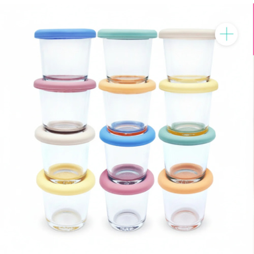 4oz Glass Baby Food Storage Jars | Food Grade Silicone Lids | Set of 12 | Neutral Colors