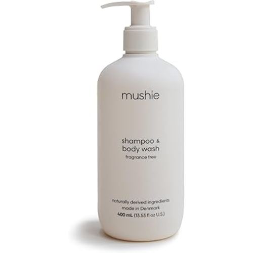 mushie Baby Shampoo & Body Wash | Gentle Formula for Delicate Skin | Certified Organic | Made in Denmark, 13.53 fl oz (Fragrance Free)