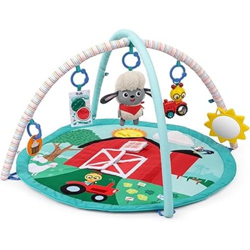 Ingenuity Baby Einstein Farm Explorers Happy Harvest Touch & Feel Baby Play Gym & Mat with 5 Removable Toys, 20+ Songs & Sounds, Ages 0+ Months