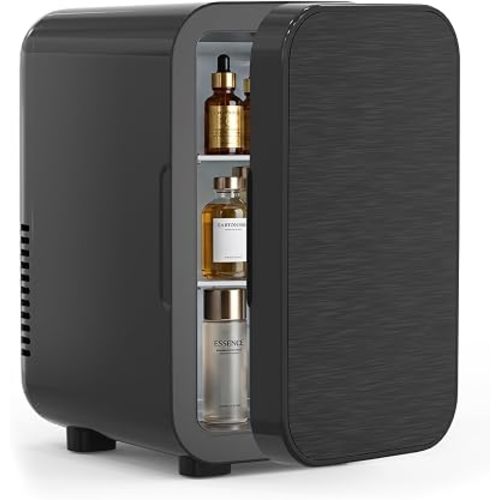 Skincare Fridge with Glass Panel, 6L Mini Fridge for Home/Car, AC/DC Portable Thermoelectric Cooler and Warmer, Makeup Mini Compact Refrigerator for Skincare Cosmetics Food Drinks (Black)