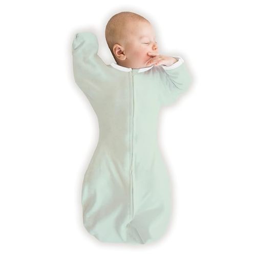 SwaddleDesigns Organic Transitional Swaddle Sack, Arms Up Half-Length Sleeves & Mitten Cuffs, Most Gradual Transition Swaddle for Newborns to Baby Sleep Sack, Small, 0-3 Month, 6-14 lb, Soft Jadeite