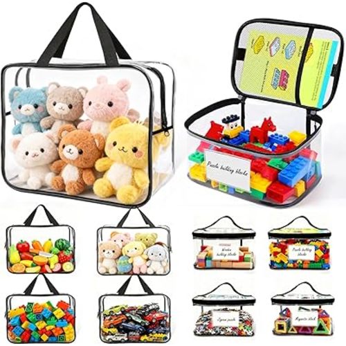 8-Pack Clear PVC Toy Organizers and Storage Bags with Zipper,Waterproof Organizer for Building Blocks, Puzzles,Board Games & Magnetic Toys,All-in-One Toy Organizers and Storage Solution