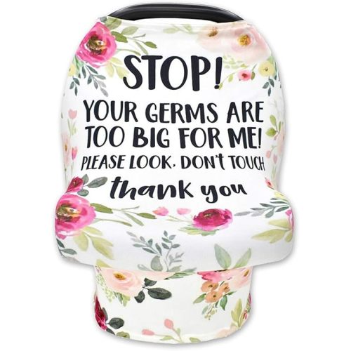 Car seat Canopy for Baby, No Touching Sign Flower Car Seat Covers for Newborn, Infant Stroller Covers for Boy Girl, Multiuse Nursing Covers for Breastfeeding, Ultra-Soft Breathable, Nursing Scarf
