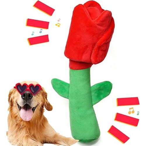 Rose Dog Toys for Puzzle, Dog Birthday Toy Enrichment Squeaky Crinkle Treat Dispensing Toy for Small Medium Breed Puppy
