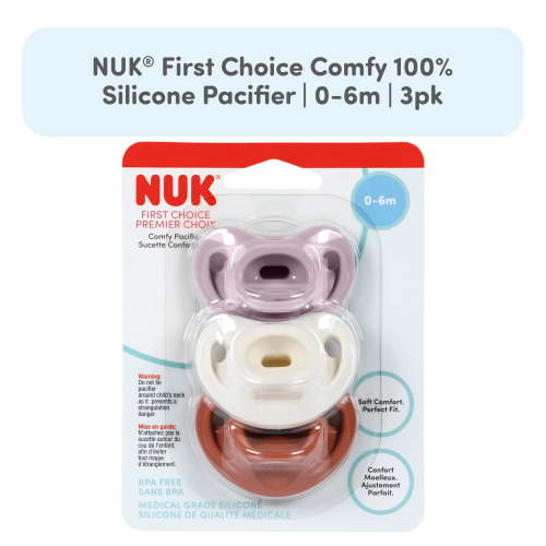 NUK First Choice Comfy 100% Silicone Pacifier, 0-6 months, 3-Pack