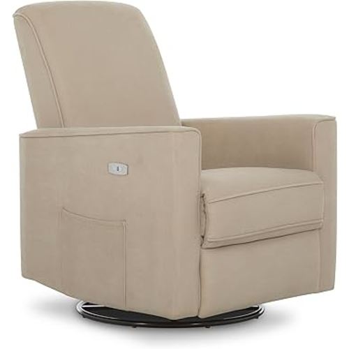 Evolur Harlow Upholstered Power Glider Recliner with USB Charging – Rocking & 360° Swivel with Smooth Glide – Greenguard Gold & FSC Certified – Modern Nursery and Living Room Chair in Fawn