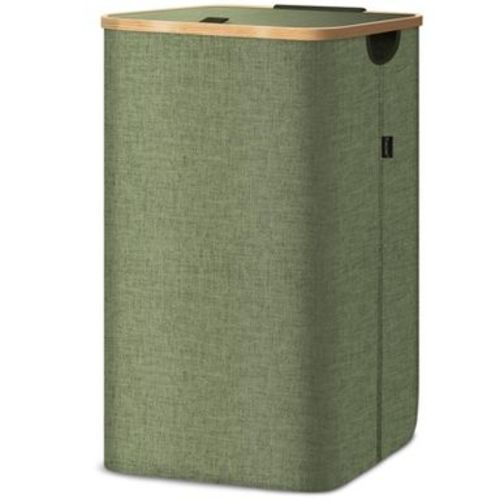 HOMLUX 2.8bu Laundry Hamper with Lid, Bamboo Pull Handles, Internal Support, Green