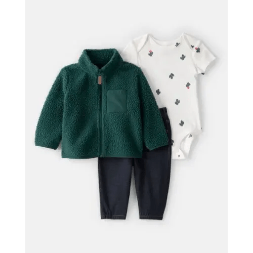 Baby Boy 3-Piece Cactus Fleece Zip-Up Jacket Outfit Set | Carter's