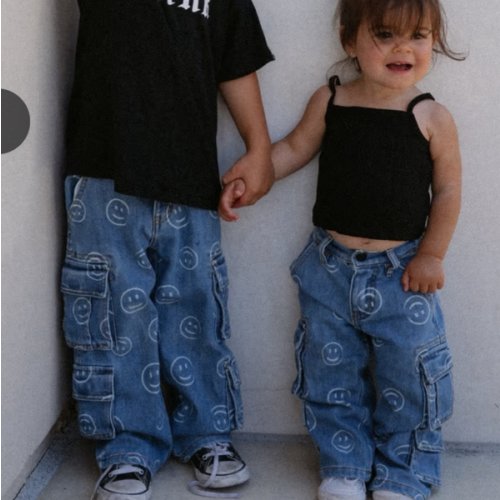 Smiley Face Baggy Jeans Blue
