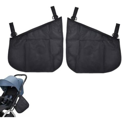 Alovexiong 2 Pack Universal Stroller Organizer Bag, Side Sling Cargo Stroller Net, Non-Slip and Adjustable Straps Storage Mesh Bag for Baby Accessories, Mesh Cargo Net for Stroller Storage - Black