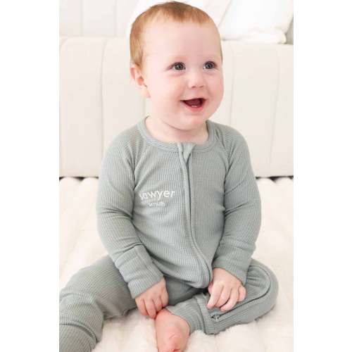 Embroidered Bamboo Waffle Convertible Zip Romper | Seagrass