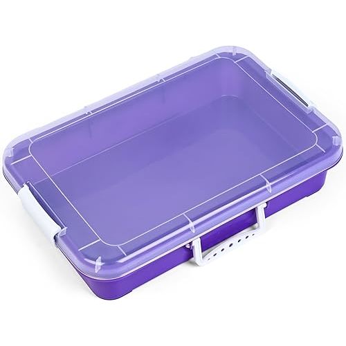 Madzee Plastic Activity Tray with lid for Slime, Beads, Sand and Sensory Toys – 15 Inches (Purple)
