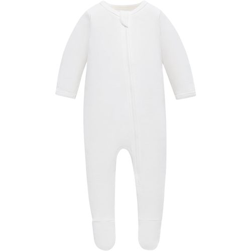 Owlivia Organic Cotton Baby Pajamas, Boys Girls Zip Front Sleep 'N Play, Footed Sleeper, Long Sleeve(0-3 Months, Ivory White)