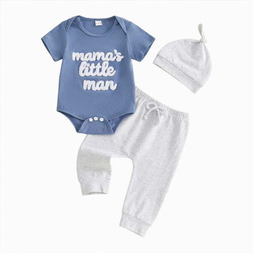 CAUYDY Newborn Going Home Outfits Boy Preemie Baby Boys Clothing Romper Pants Hat 3PCS Layette Set Infant Fall Clothes 6-18Months (Sizes 3-6 Months,Blue)