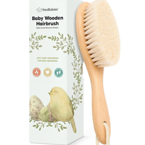 Wooden Baby Hair Brush - Cradle Cap Baby Brush with Soft Goat Bristles, Perfect Gentle Scalp Newborn Comb for Infant, Girls, Boys, Bath Essentials (Walnut, Oval)