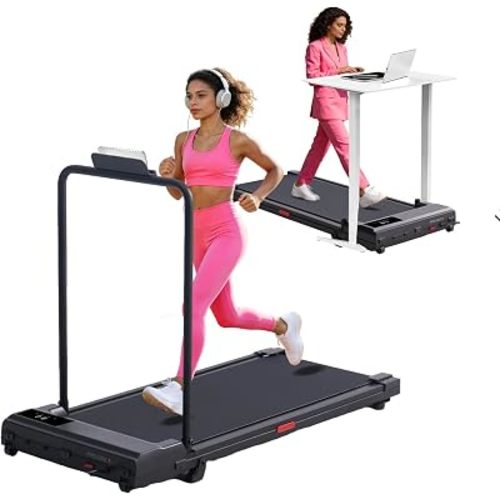 Portable Walking Pad Treadmill for Home, Treadmills with Handles | 3.0HP Compact Walking Pad Treadmill with Handle Bar, 0.6-7.6MPH Mini Walking Treadmill for Home Small, 350LB Capacity