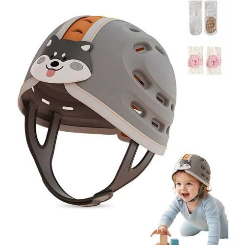 Baby Head Protection Helmet - Ultra-Light, Soft, Adjustable, Suitable for Babies 6-24 Months with Knee Pads & Non-Slip Socks Set