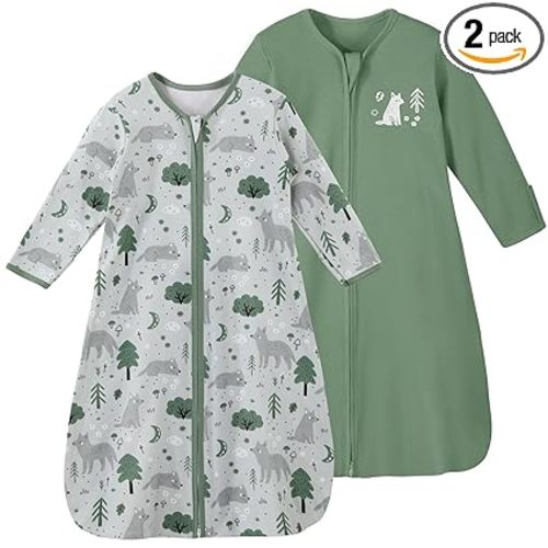 Yoofoss Baby Sleep Sack 6-12 Months Long Sleeve Wearable Blanket Baby 100% Cotton 2-Way Zipper 0.5 Tog Infants Sleeping Sack, Lightweight(Medium)