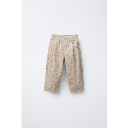 FLORAL CORDUROY PANTS - Ecru | ZARA United States