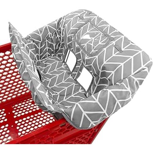 2-in-1 Shopping Cart and High Chair Cover for Baby, Padded Cover, Fold'n Roll Style, Portable with Carry Bag (Gray Arrow)