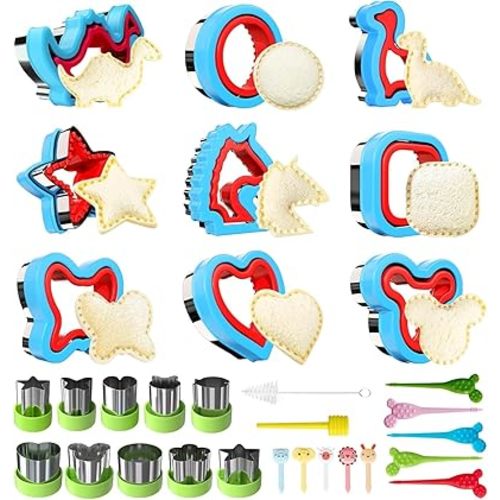 Sandwich Cutters for Kids Lunch,Sandwich Cutter and Sealer,Sandwich Cutter Set,Kids Lunch Accessories-Vegetable Fruit Cutter Set,Micky Mouse,Dinosaur,Star,Gingerbread Man Shapes