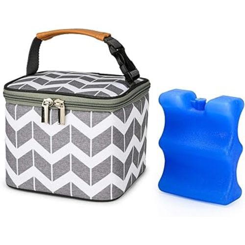 BreastMilk Cooler Bag with Ice Pack Fits 4 Large Baby Bottles Up to 5 Ounce, Baby Bottle Cooler Bag Great for Nursing Mom Daycare